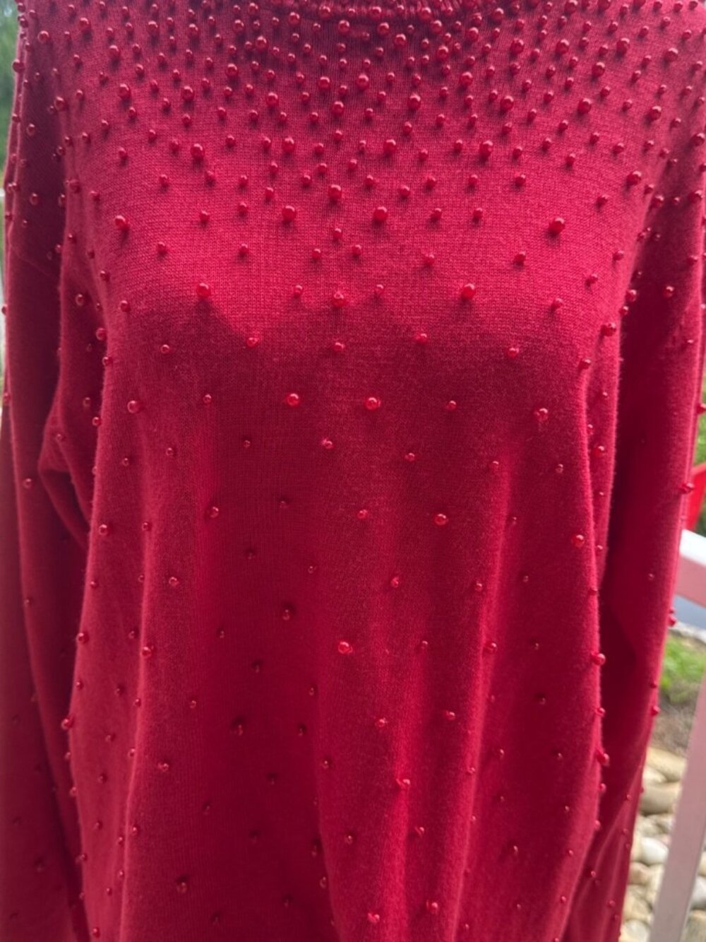 Y2K BFA Classics Red Beaded Mock Neck Sweater Women's Large Faux Pearl Cottageco